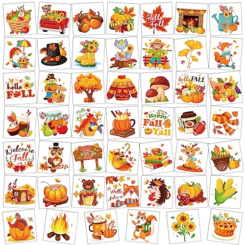 HOWAF 96pcs Fall Temporary Tattoos for Kids, Fall Harvest Face Tattoos for Welcome Fall Hello Autumn Party Decoration Supplies, Autumn Harvest Tattoo Stickers with Pumpkin Scarecrow Design