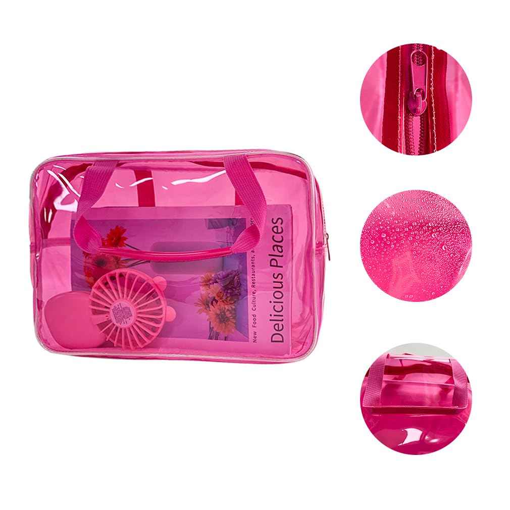 TotePrint Hot Pink Star Large Cosmetic Bag 12x5x8 inch Travel Pouch with Handle,Durable PVC Material,Zipper Design-Ideal for Makeup,Travel Essentials