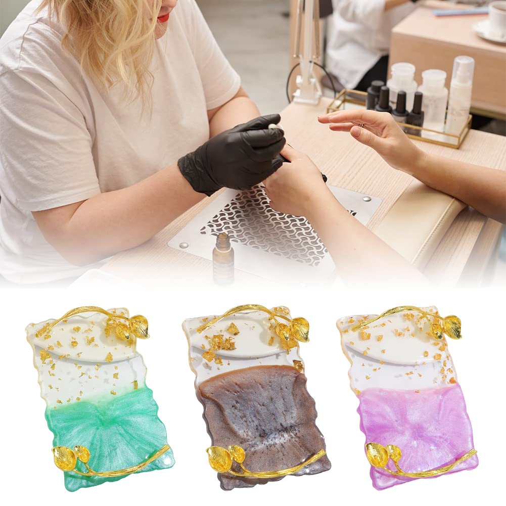 ikasus Resin Nail Art Palette, Nail Art Painting Palettes Mixed Color Palette Polish Color Mixing Plate Gold Edge Nail Holder Nail Art Display Board Fashion Delicate Nail Tool Accessories