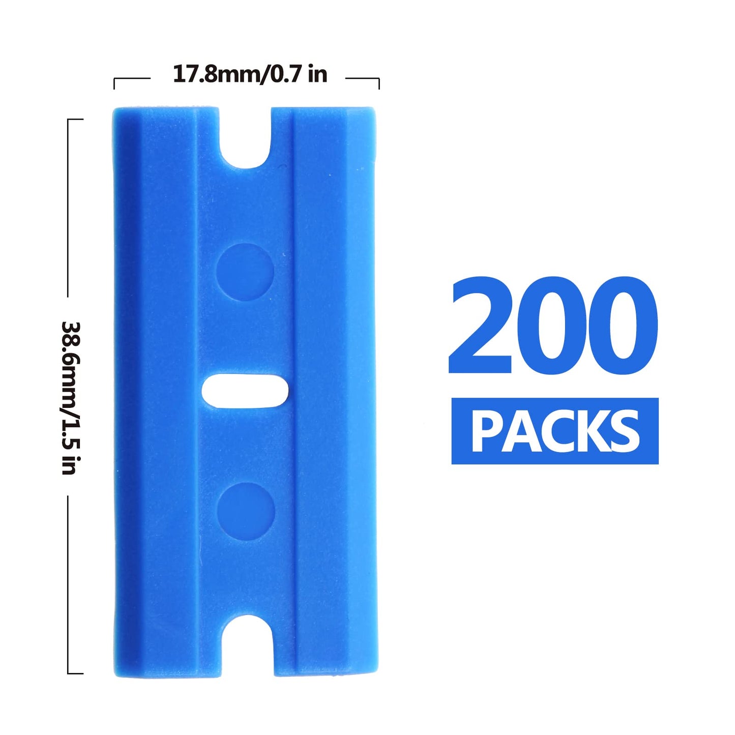 Zorveiio 200 Pcs Plastic Razor Blades Plastic Scraper Blades Double Edge Razor Blade for Removing Labels Stickers Gasket Decals on Glass Car Window - Blue