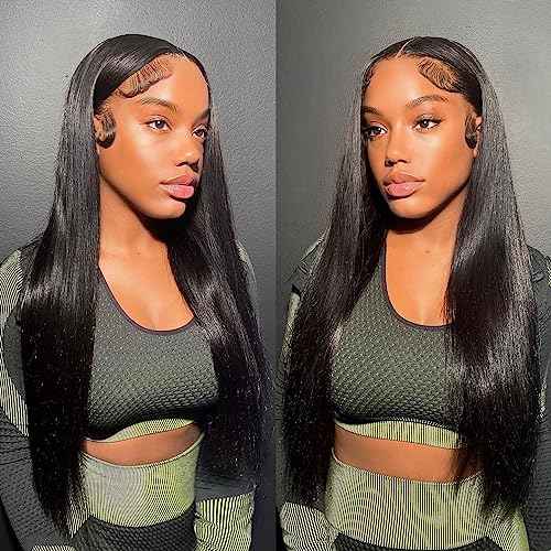 Flady 24 inch HD Lace Front Wigs Human Hair 13x4 Pre Plucked Bleached Knots Lace Front Wig 180% Bone Straight Human Hair Wigs for Black Women Glueless Transparent Lace Frontal Wigs Human Hair