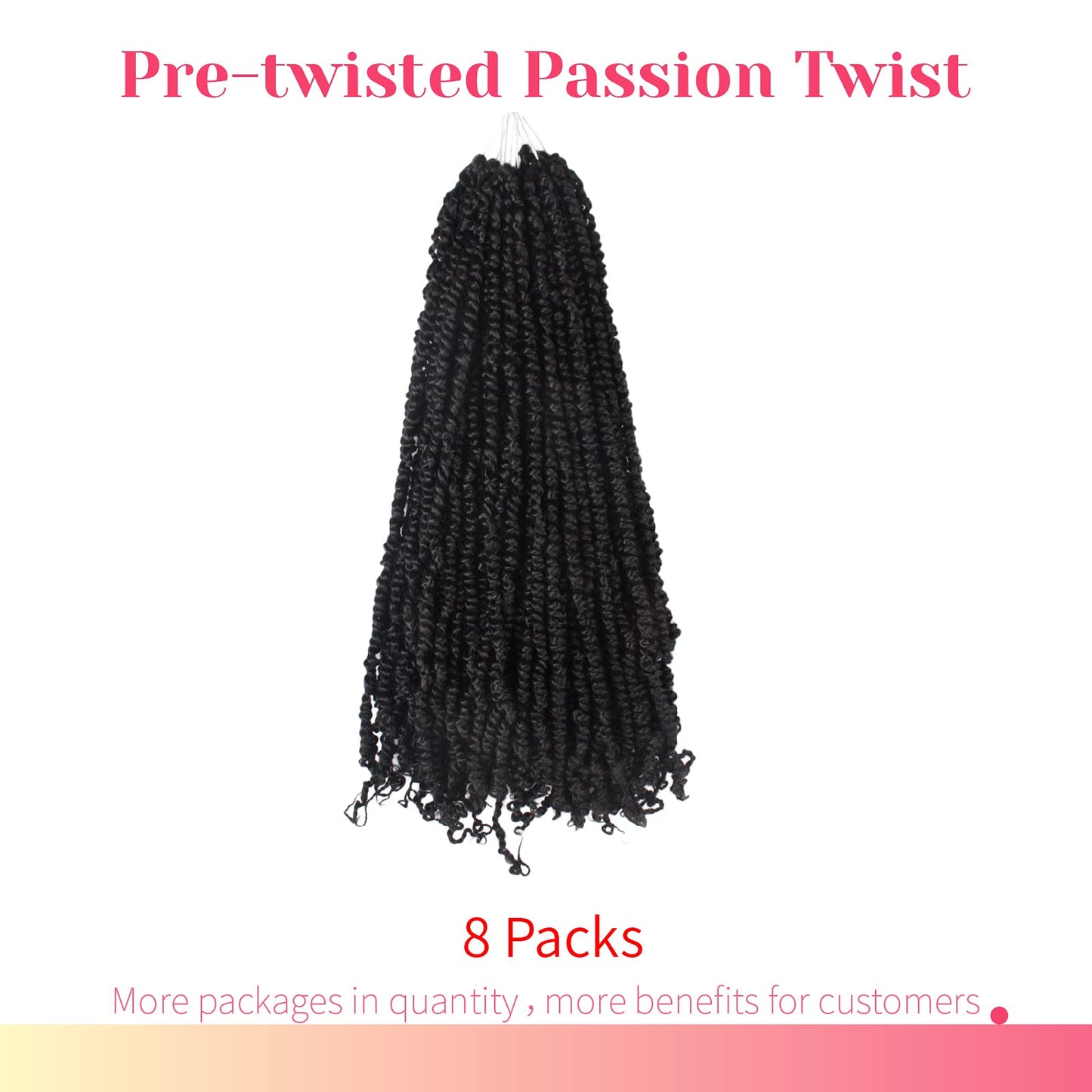 The BOHOBABE Pre-twisted Passion Twist Crochet Hair 20 Inch Long Pre-looped Crochet Passion Twist Braiding Hair 8 Packs Soft Bohemian Twists (1B)