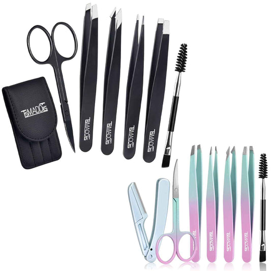 TsMADDTs Eyebrow Tweezer Set, 13 Pcs Tweezers Set for Women, Precision Tweezer for Eyebrows with Curved Scissors for Ingrown Hair, Hair Plucking Daily Beauty Tools with Leather Travel Case