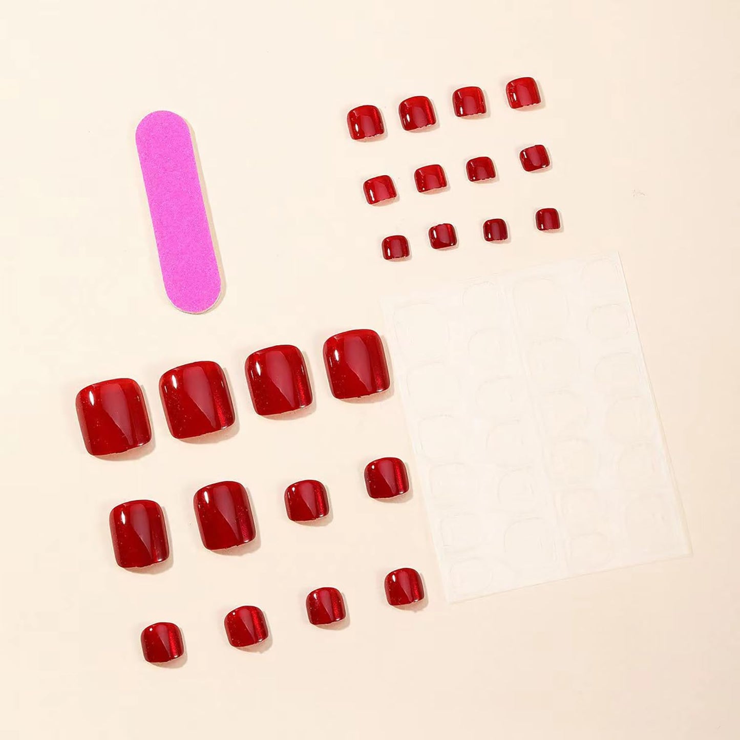 24 Pcs Red Cat Eye Press on Toenails Square Short Fake Toe Nails Glossy Full Cover False Nails with Cat Eye Designs Acrylic Toenails Holiday Stick on Toenails Solid Color Toe Nails for Women and Girls