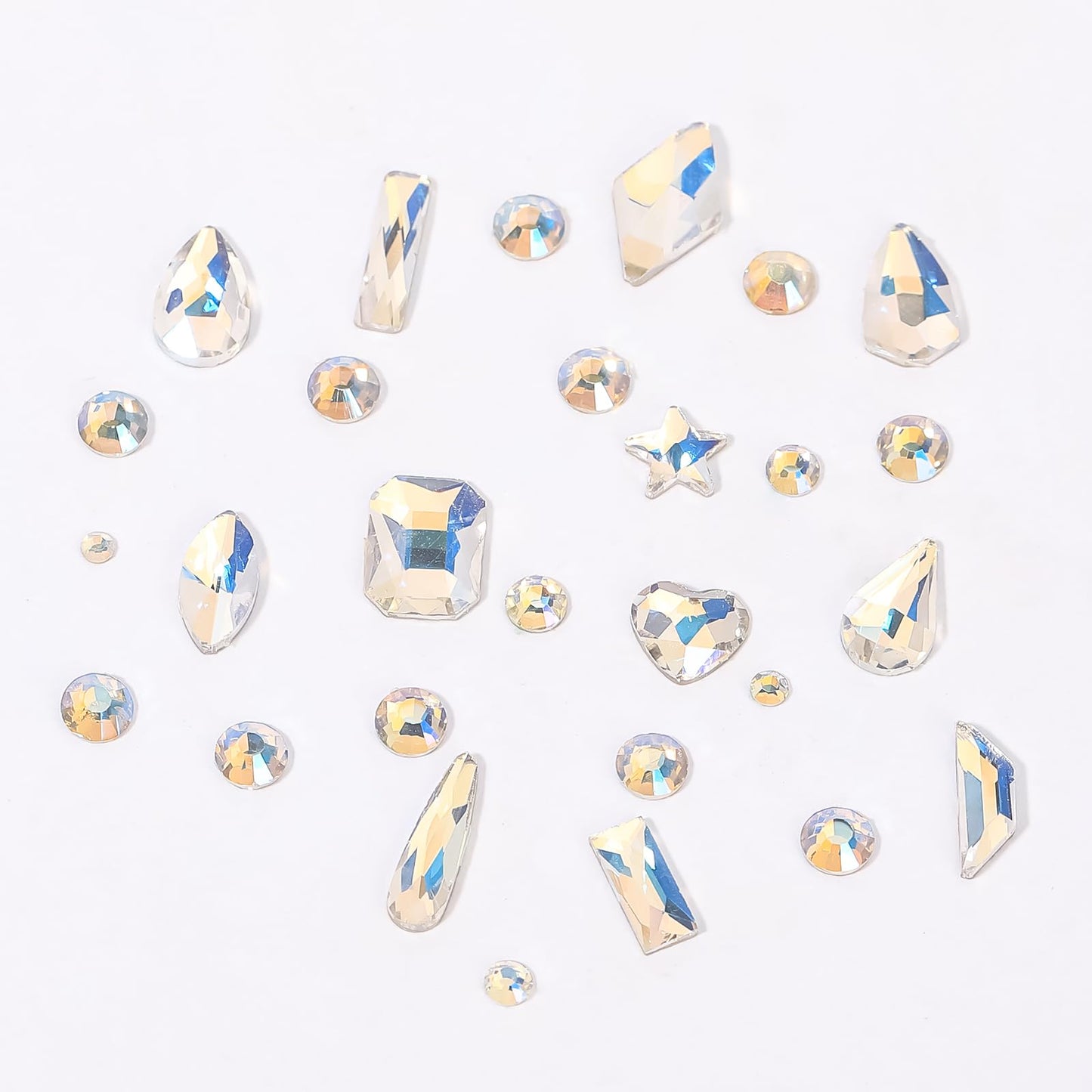 HNUIX Nail Rhinestones - 2920pcs 3D Multi Shape Size, Crystal Blue Moonlight Nail Gems, Flat Back, with Kit, for Nail Art, DIY Decorations