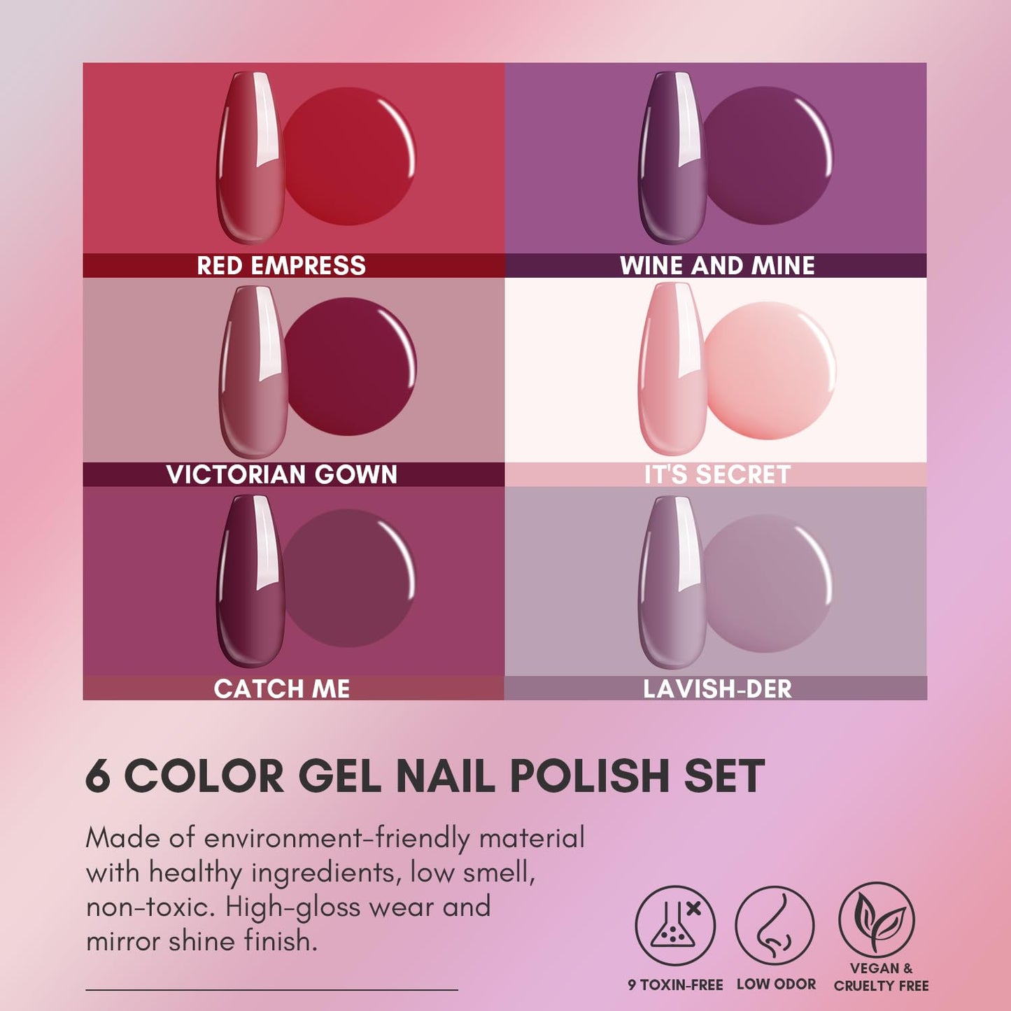 Makartt Gel Nail Polish Kit, 6 Colors Gel Nail Polish Set Pink Wine Red Purple Summer Color Soak Off UV Gel Nail Polish 10ml Nail Polish Gel For Nail Art Salon DIY at Home.