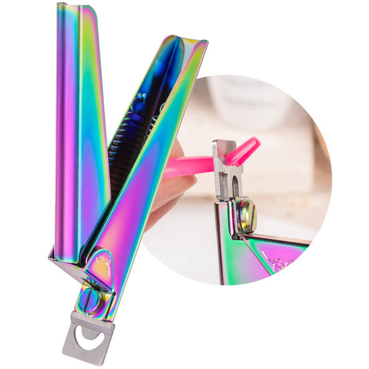 Nail Clippers for Acrylic Nails, Chameleon Premium Metal Acrylic Nail Clippers, Stainless Steel Rainbow Color Trimmer, False Fake Nail Tips French Shape Acrylic Nail Cutter for Salon Home Manicure