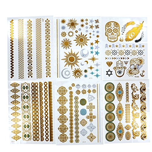 Gold & Silver Metallic Temporary Tattoos Set of 6
