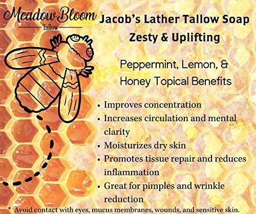 HUNTER CATTLE CO. EST'D 2004 HC Meadow Bloom Tallow Bar Soap - Honey & Lemon 1 Pack - Made with All Natural 100% Grass Fed Tallow Handmade Soap Bar - Great for Face or Body Soap