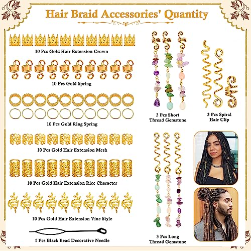80 Pcs Natural Crystal Stone Hair Jewelry Dreadlock Accessories
