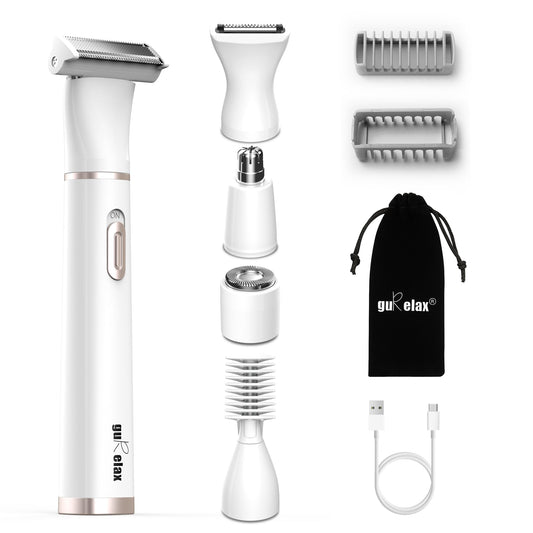 Gurelax Electric Body Hair Trimmer - Groin Trimmer for Men - Bikini Trimmer Women - 5-in-1 Lady Shaver Groomer, IPX7 Waterproof Razor Heads&USB Recharge with Travel Bag