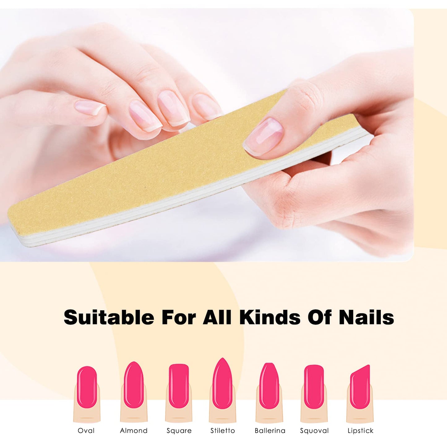 Unaone 10 PCS Nail File, Double Sided Five Different Grit Nail Files (100-240 Grit), Professional Reusable Manicure Tools Kit for Home and Salon Use