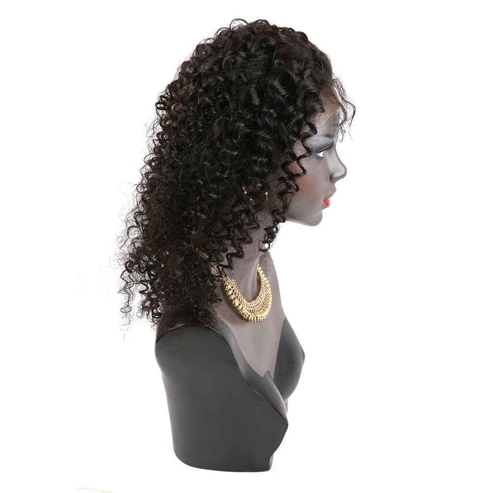 Upscale Human Hair Celebrity Deep Curly 360 Lace Frontal Closure, Pre Plucked Natural Hairline with Baby Hair (10” Natural Black) by Bella Hair