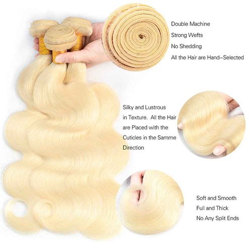 613 Blonde Bundles Human Hair Body Wave Human Hair Bundles 22 24 26 Inch Brazilian Hair 3 Bundle Honey Blonde Unprocessed Virgin Remy Hair Extensions 50 Gram Per Bundle
