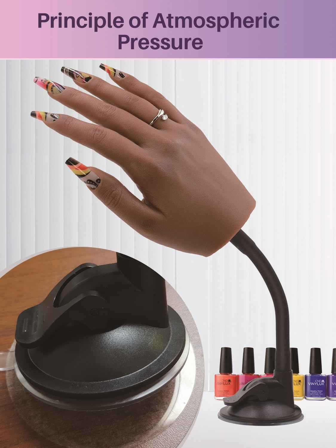 Silicone Practice Hand for Acrylic Nail, Dark Brown Nail Practice Hand with Bracket, Flexible Reusable Mannequin Hand for Nail Display, Acrylic Nail Training Hand for Manicure Beginner (color #5)