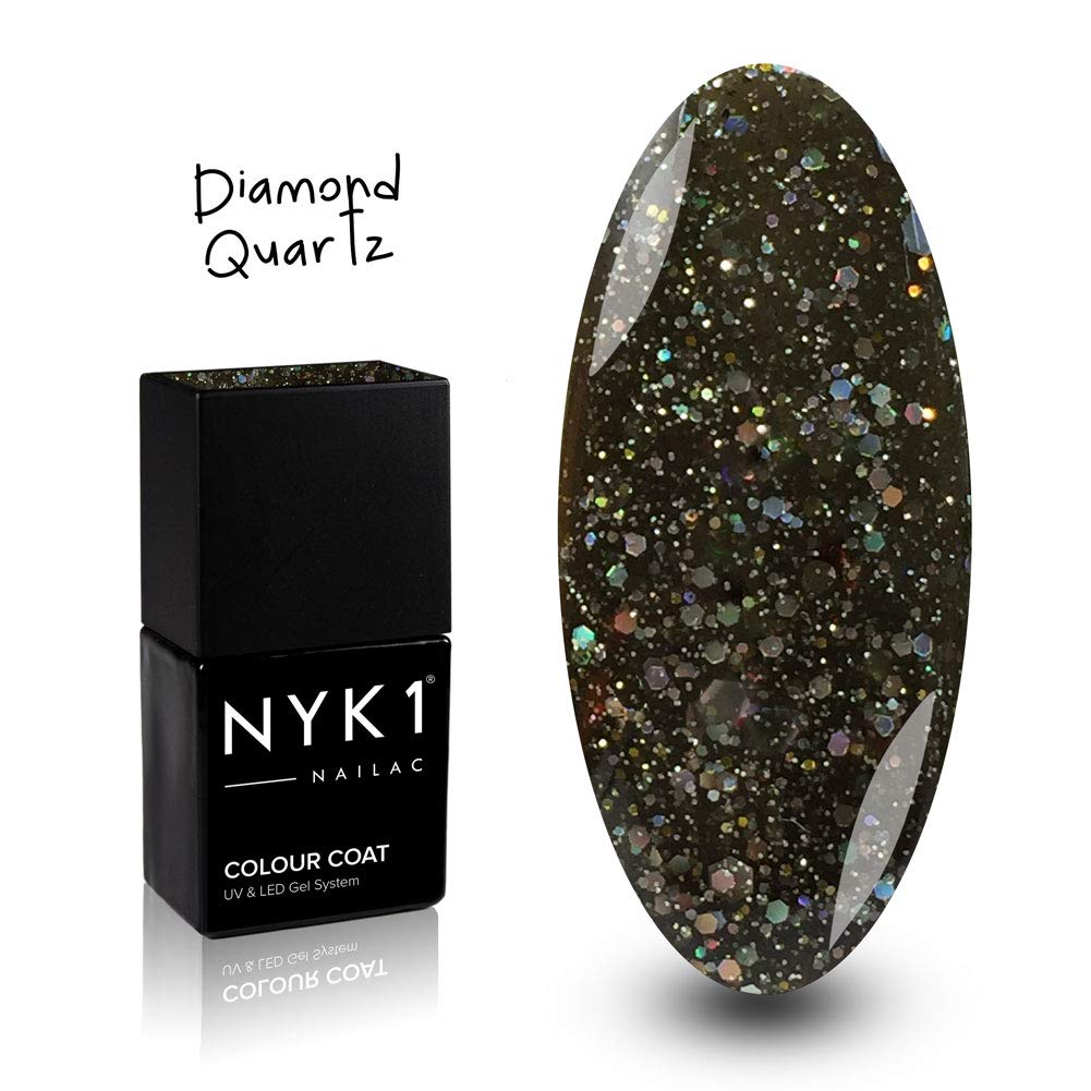 Sparkly Black Quartz Gel Polish - (Diamond Quartz) Dark Glitter UV LED Lamp Polishes by NYK1 Nailac Soak Off Gel Nails