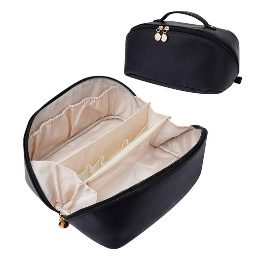 ETTP Large Capacity Cosmetic Bag for Women, Waterproof PU Leather Makeup Bag for Travel,Toiletry Bag Make up Organizer with Divider and Handle (Black)