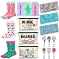 Hotop 36 Pcs Nurse Week Gifts Survival Kit Accessories for Work Badge Reel Makeup Cosmetic Bag Stockings Notepads with Pen Nursing Headbands Buttons Mask Nurses Doctors