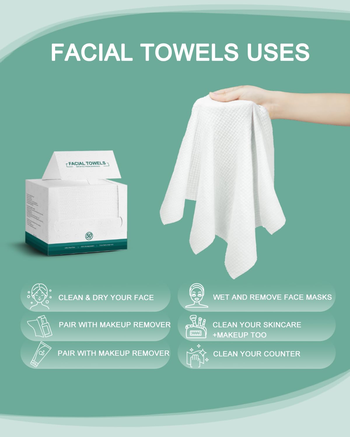 Disposable Face Towels- 100 Count Extra Thick Soft Clean Facial Towels, 10"×12",Super Absorbent,Biodegradable Dry Wipes,Cruelty-Free Facial Washcloth for Sensitive Skin,Travel,Makeup Remover