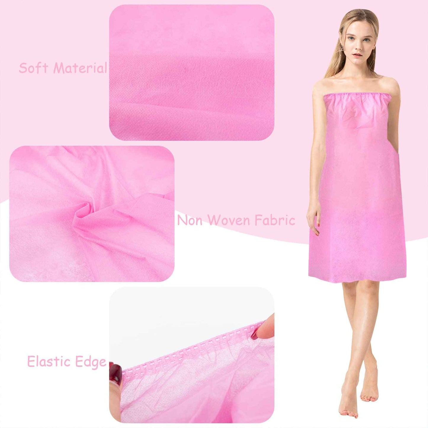 Framendino, 10 Pack Pink Disposable Non-Woven Robes Body Wrap Towel for SPA