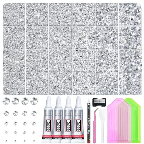 LOTWOW Silver Rhinestones Bedazzler Kit with B7000 Glue & Tools - 35,000 Pcs