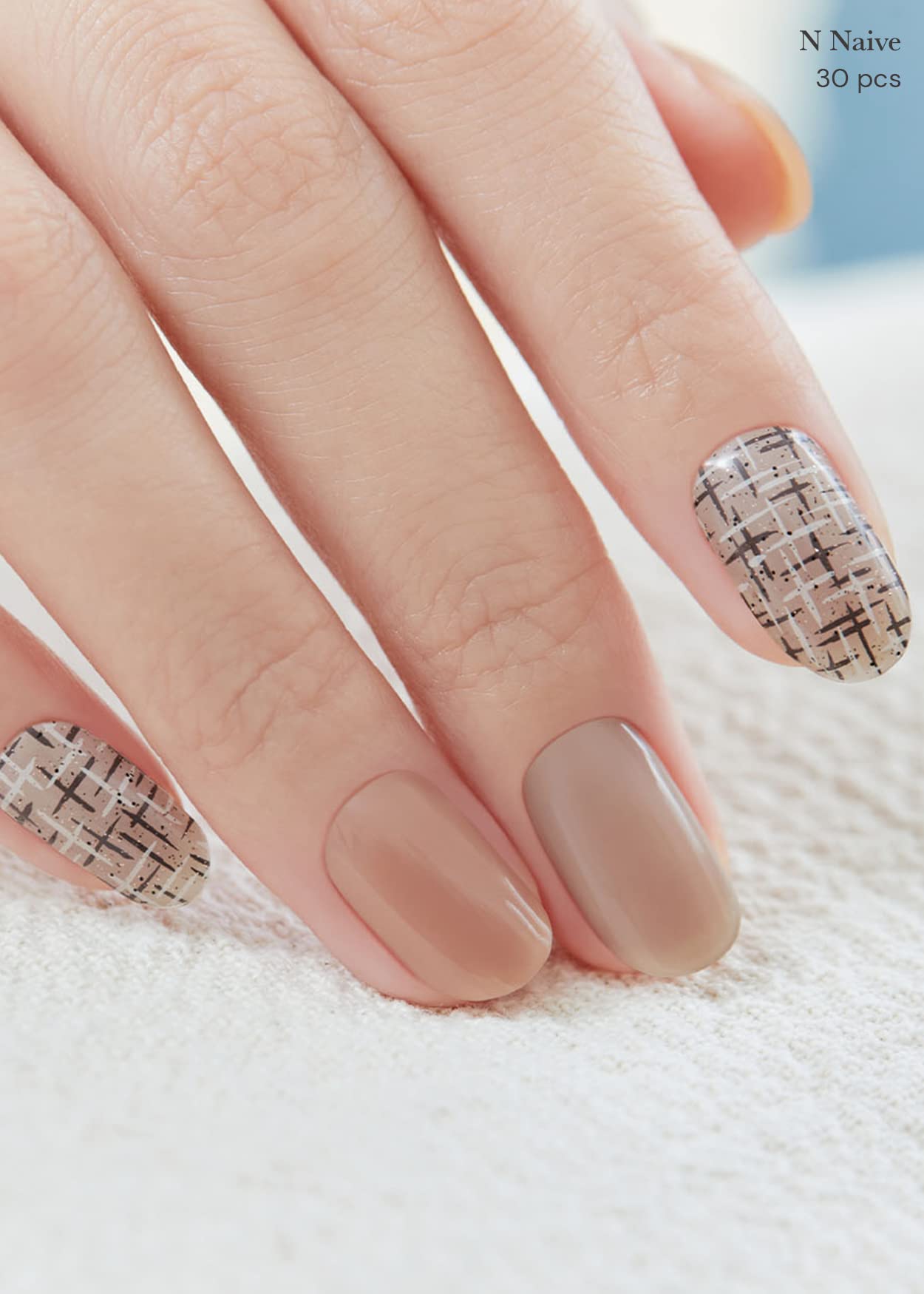 ohora Semi Cured Gel Nail Strips (N Naive) - Brown, Patterned, Works with Any UV/LED Nail Lamps, Salon-Quality, Long Lasting, Easy to Apply & Remove - Includes 2 Prep Pads, Nail File & Wooden Stick