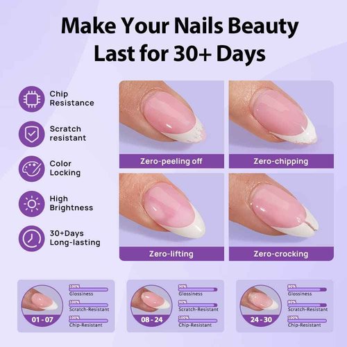 BTArtboxnails French Tip Press on Nails with Builder Gel for Nails Set