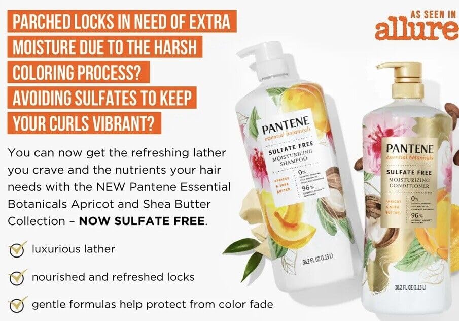 Pantene Essential Botanicals Conditioner, Apricot & Shea Butter (38.2 Fl Oz) For All Age Dry Hair Now Smooth & Shiny Strong