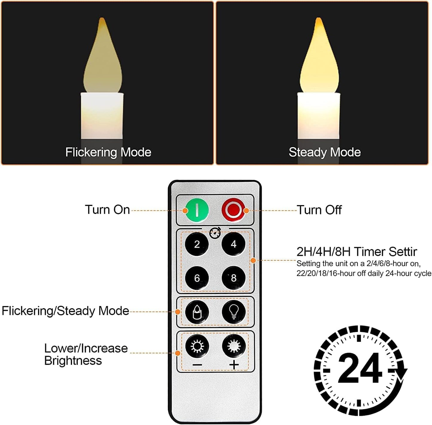 12 Pack Flameless Candles-Window Candles-LED Battery Operated Candles with Timer Remote,Sliver Candlestick, Suction Cups,24 PCS Battery Included,Christmas Bow& Gift Box