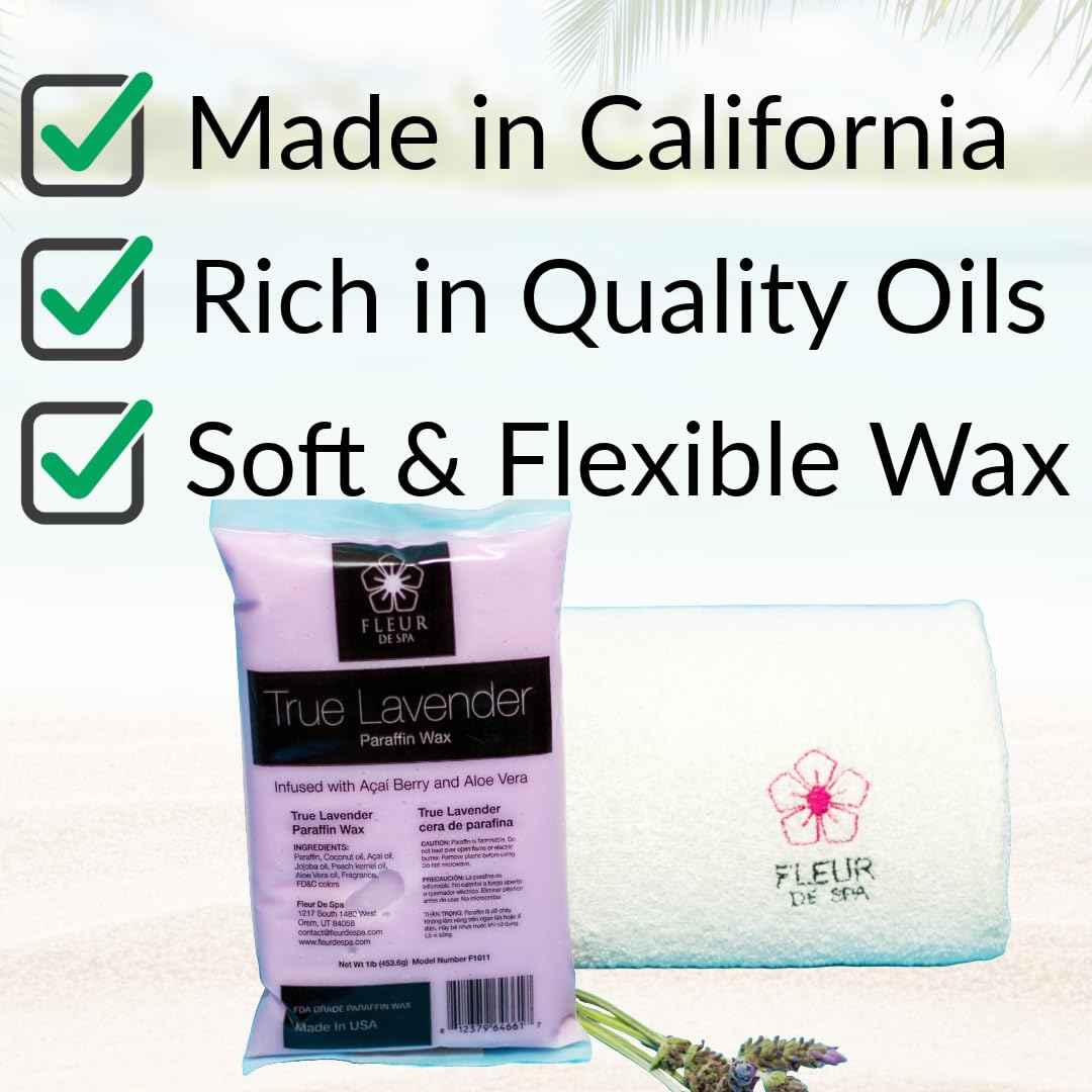 Paraffin Wax Refills 4lb by FLEUR DE SPA – Made in USA – Infused with Coconut & Jojoba Oils – Moisturizing, Hydrating & Soothing for Hands, Feet & Body – Spa & Home Use (4lb box, Lavender)