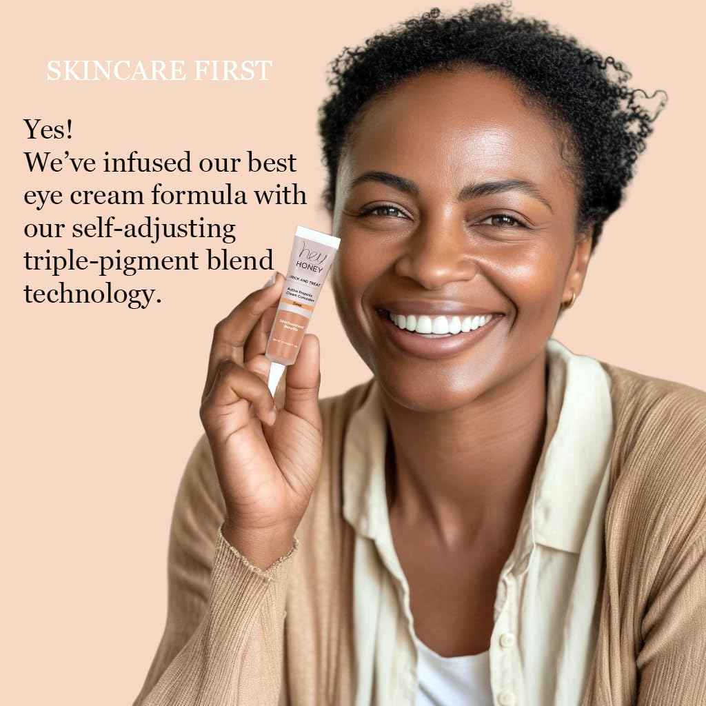 Hey Honey Skincare Trick & Treat Active Honey & Propolis Full Coverage Concealer | For Acne & Blemishes, Dark Spots, Around The Eye Dark Circles & Discoloration | Deep Tone | 0.5 Oz.