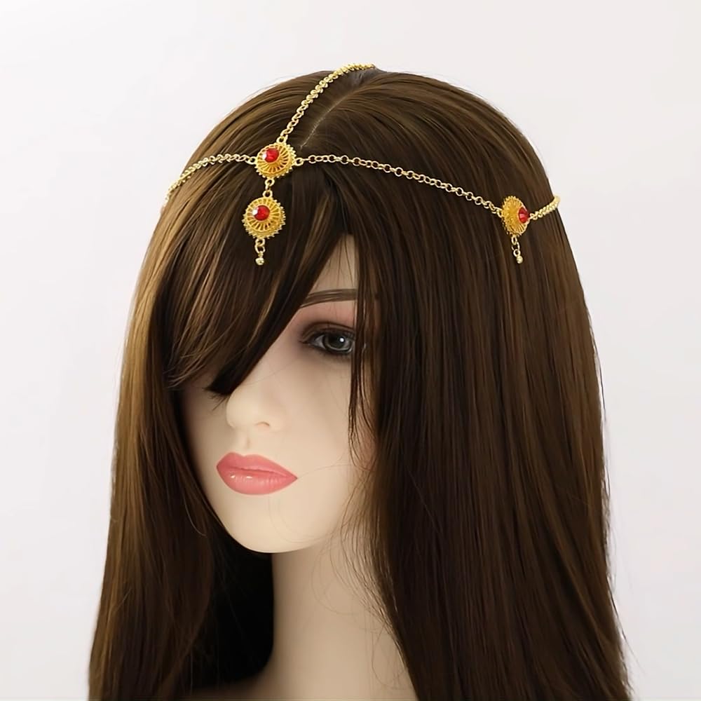 WUZETIAN Exquisite Bohemian 24K Alluvial Gold Women Jewelry Headpieces: Intricate Hollow Treasures (red)