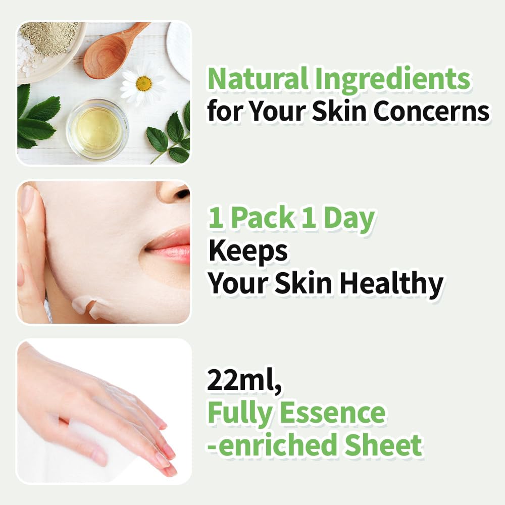 EUNYUL [PACK OF 10] Natural Sheet Mask Pack 10 types Korean Skincare Facial Mask Pack/Aloe, Collagen, Pearl, Hyaluron, Avocado, Pomegranate, Vitamin, Blueberry, Green Tea, Cucumber