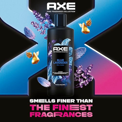 AXE Fine Fragrance Collection Body Wash For Men Blue Lavender 4 Count 12h Refreshing Scent Shower Gel Infused with Lavender, Mint, and Amber Essential Oils 18 oz