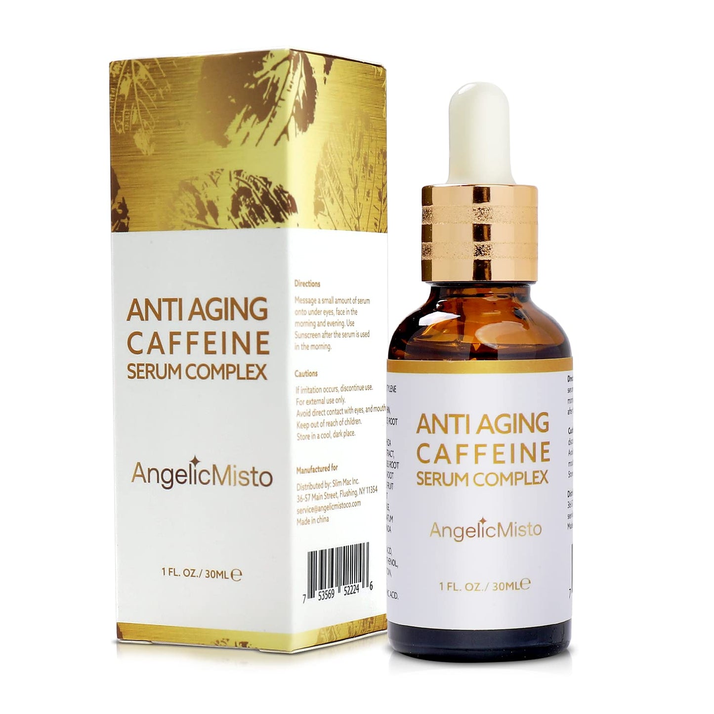 AngelicMisto Caffeine Eye Serum, Caffeine Eye Cream for Dark Circles and Puffiness, Eye Serum Under Eye Treatment, Anti Aging Eye Cream for Wrinkles, Dark Eye Bags and Circle Remover 1oz