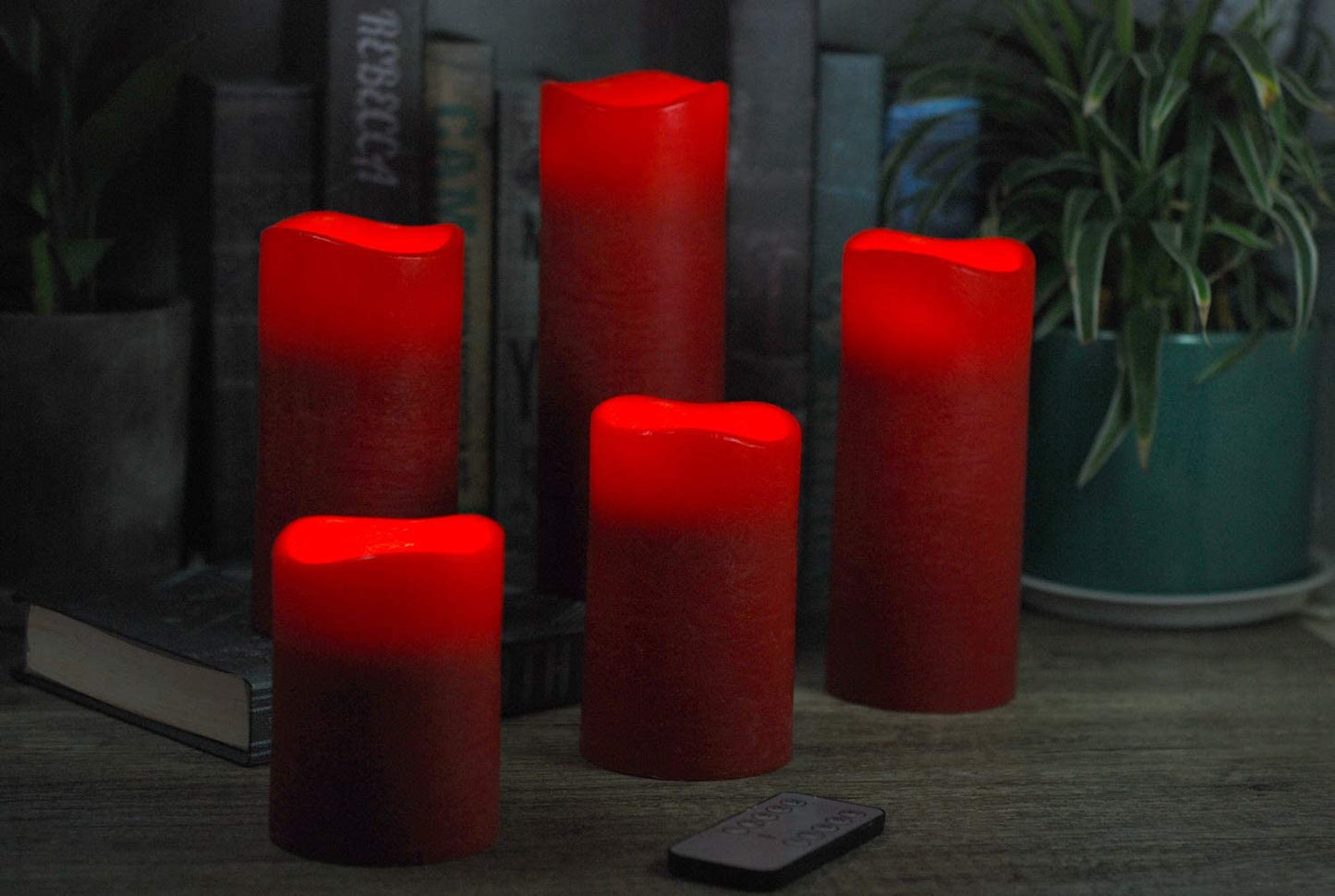 M Mirrowing Flameless Candles, D3 X H4 5" 6" 7" 8" Red Real Wax Pillar LED Candles with Remote Control and Timer, 3D Flickering Battery Operated Candles for Festival Décor (Batteries Included)