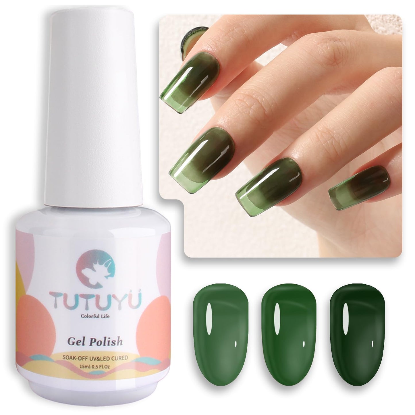 TUTUYU Jelly Emerald Green Gel Nail Polish,Sheer Dark Green Gel Polish for Manicure Salon or DIY Nail Art at Home,0.5 Fl Oz - GP0072