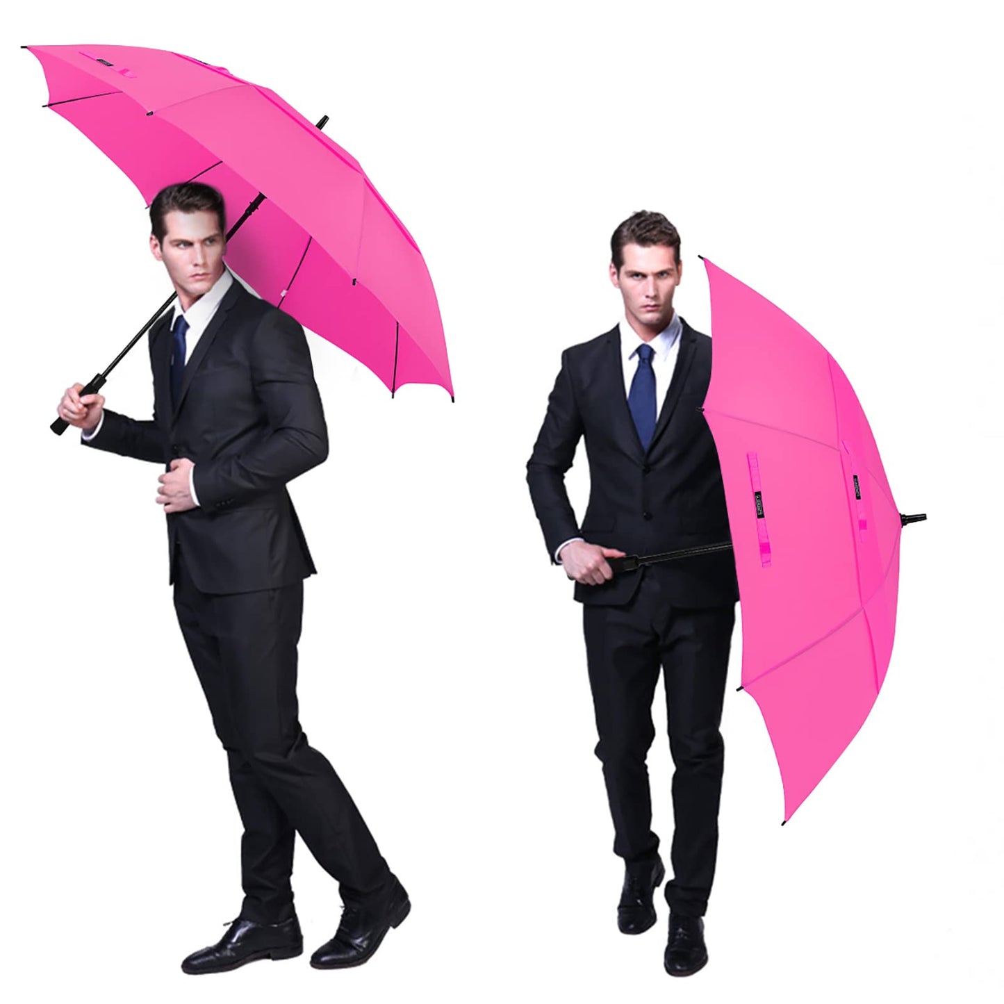 G4Free 62 Inch Automatic Open Golf Long Umbrella Extra Large Oversize Double Canopy Vented Windproof Waterproof Stick Umbrellas(Pink)