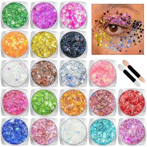 Estanoite Body & Face Glitter Gel - 20 Vibrant Colors, Long-Lasting, No Glue Needed