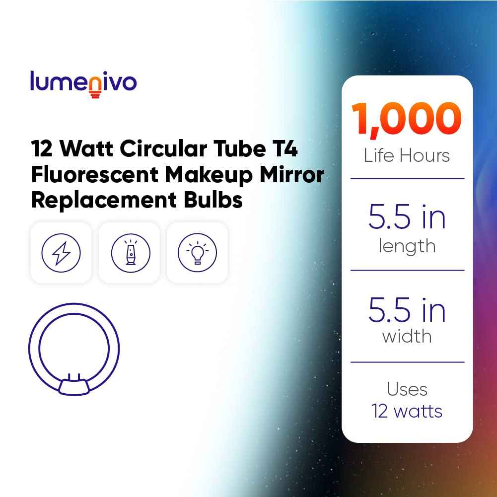 lumenivo 5.5 Inch Outside Diameter, T4 12W 6400K Circular Fluorescent Bulb, Replacement for Conair Round Makeup Mirror - 2 Pack