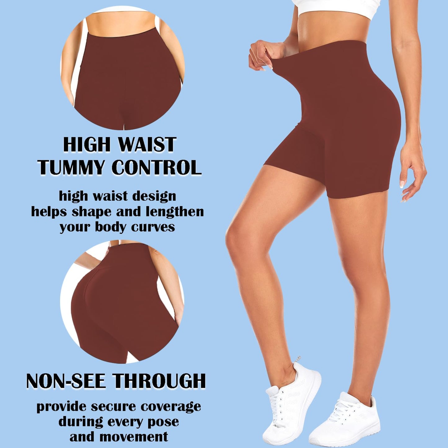 FULLSOFT High Waisted Biker Shorts for Women-5" Tummy Control Fitness Athletic Workout Running Yoga Gym Soft Shorts (Wild Ginger,Small-Medium)