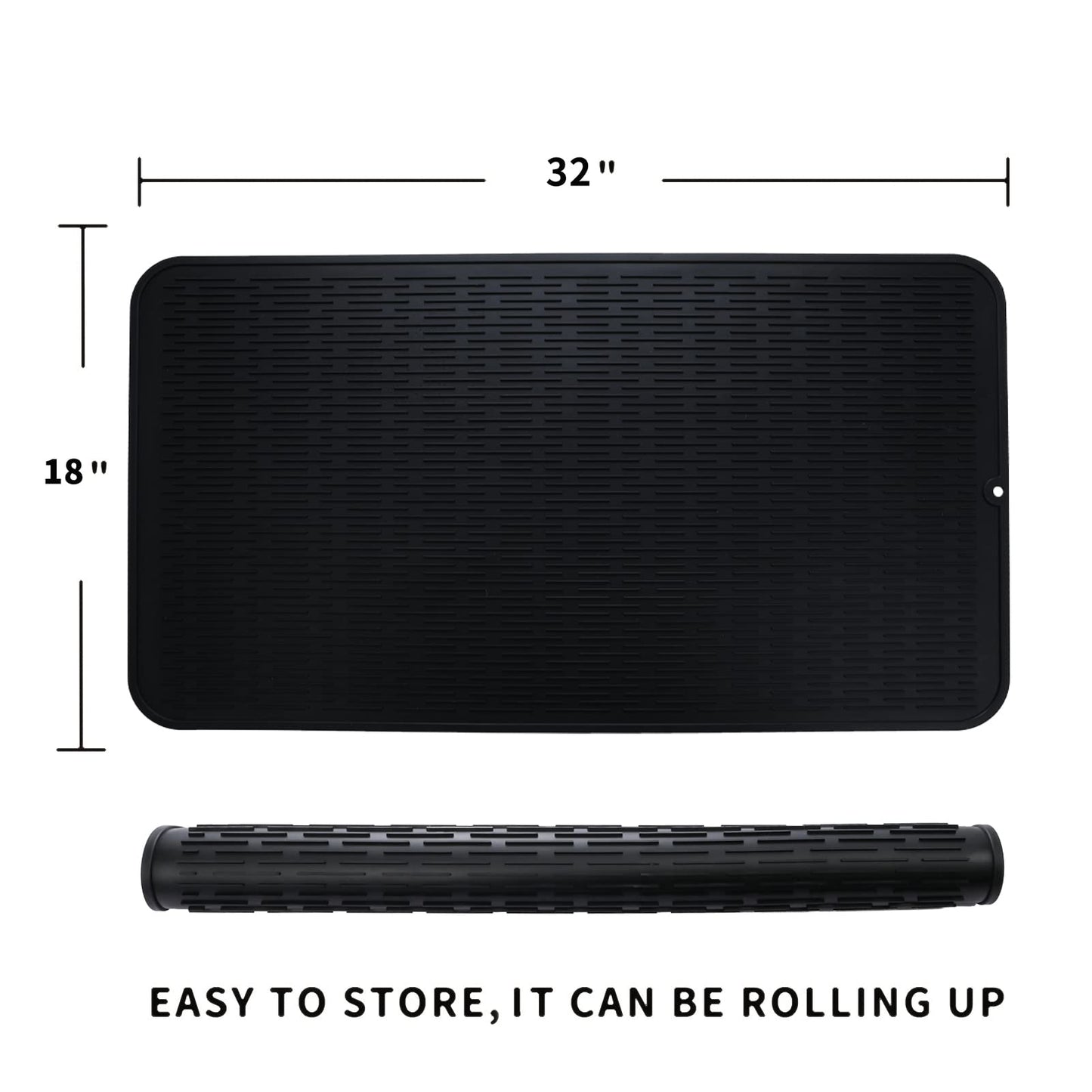 MicoYang Silicone Dish Drying Mat for Multiple Usage,Easy clean,Eco-friendly,Heat-resistant Silicone Mat for Kitchen Counter or Sink,Refrigerator or Drawer Liner Black XXXXL 32 inches x 18 inches