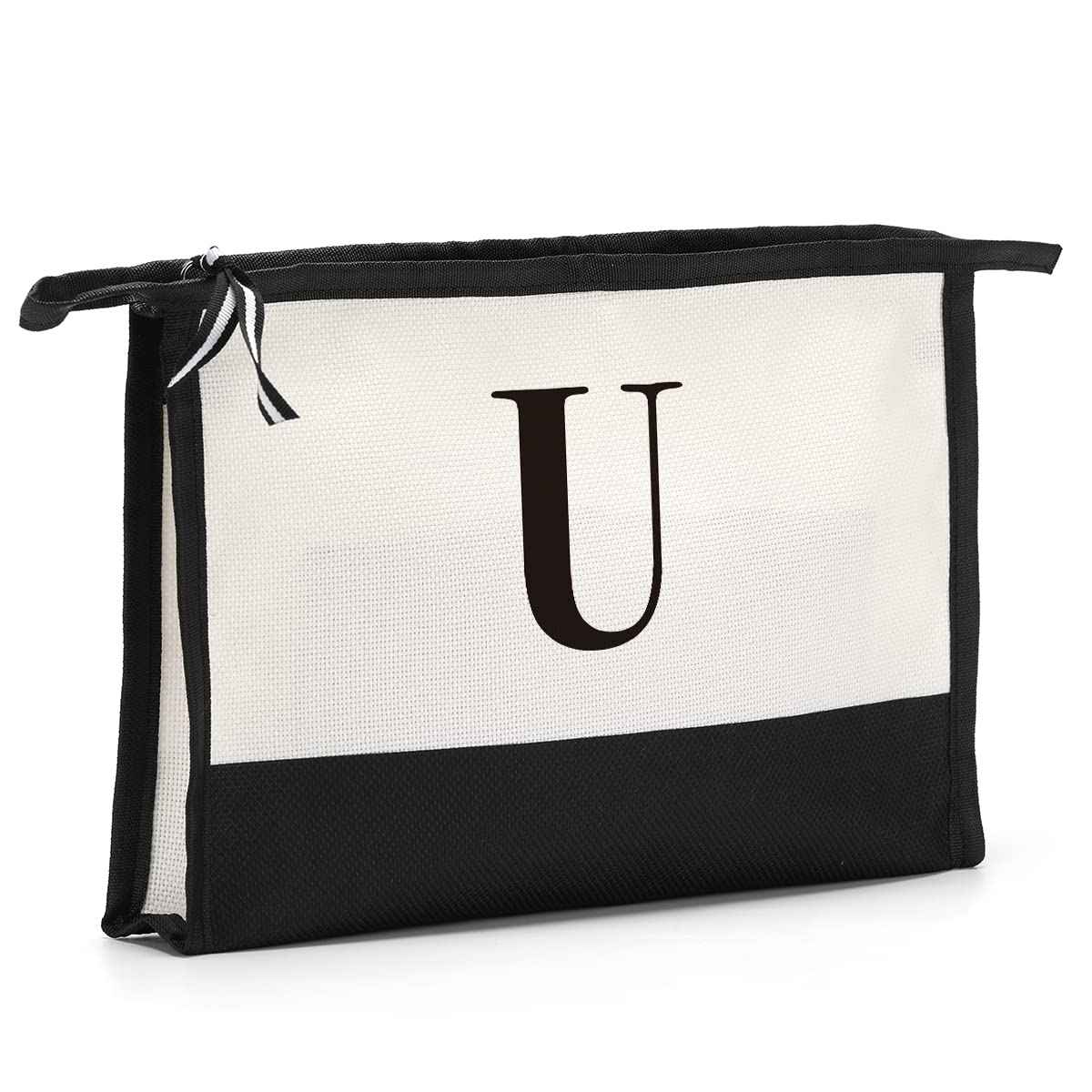 HODREU Monogrammed Cosmetic Bag, Women's Travel Makeup Bag, Personalized Initials, Black, 11" x 7" x 2.1"