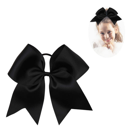 CN Large Cheer bow 8" Girls Ponytail Holders Jumbo Teams Cheerleaders Hair Bows Competition Sports Elastic Hair Ties Accessories (Black)