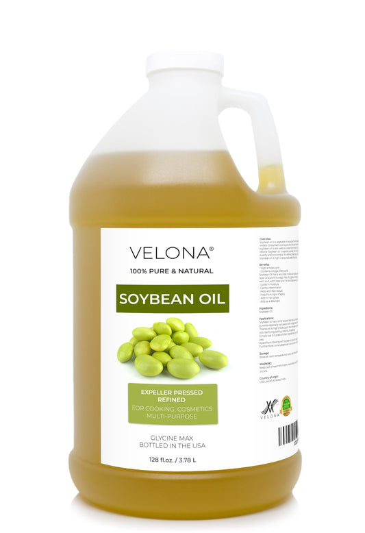 Soybean Oil by Velona - 1 Gallon / 128 Fl Oz | 100% Pure and Natural Carrier Oil | Refined, Cold Pressed | Cooking, Skin, Hair, Body & Face Moisturizing | Use Today - Enjoy Results