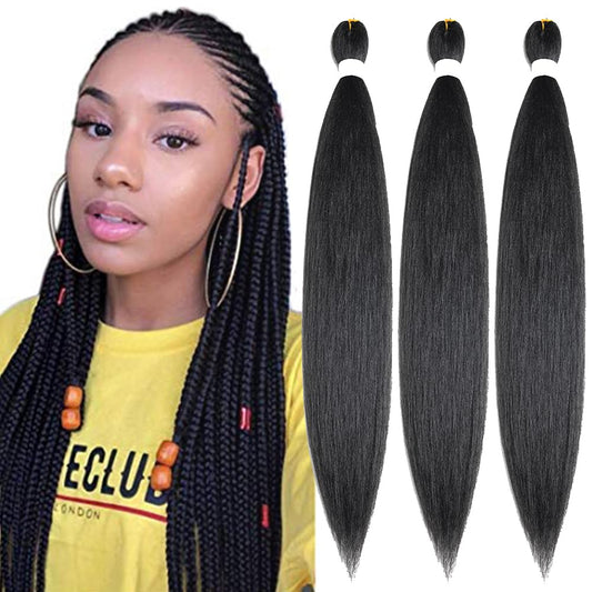 Black Pre Stretched Braiding Hair 26 Inch Ombre Red Kanekalon Braiding Hair Extensions Hot Water Setting Crochet Box Braids Hair (26 Inch (Pack of 3), 1B)