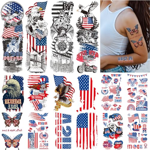 Tazimi 4th of July Temporary Tattoos - 16 Patriotic Sleeves