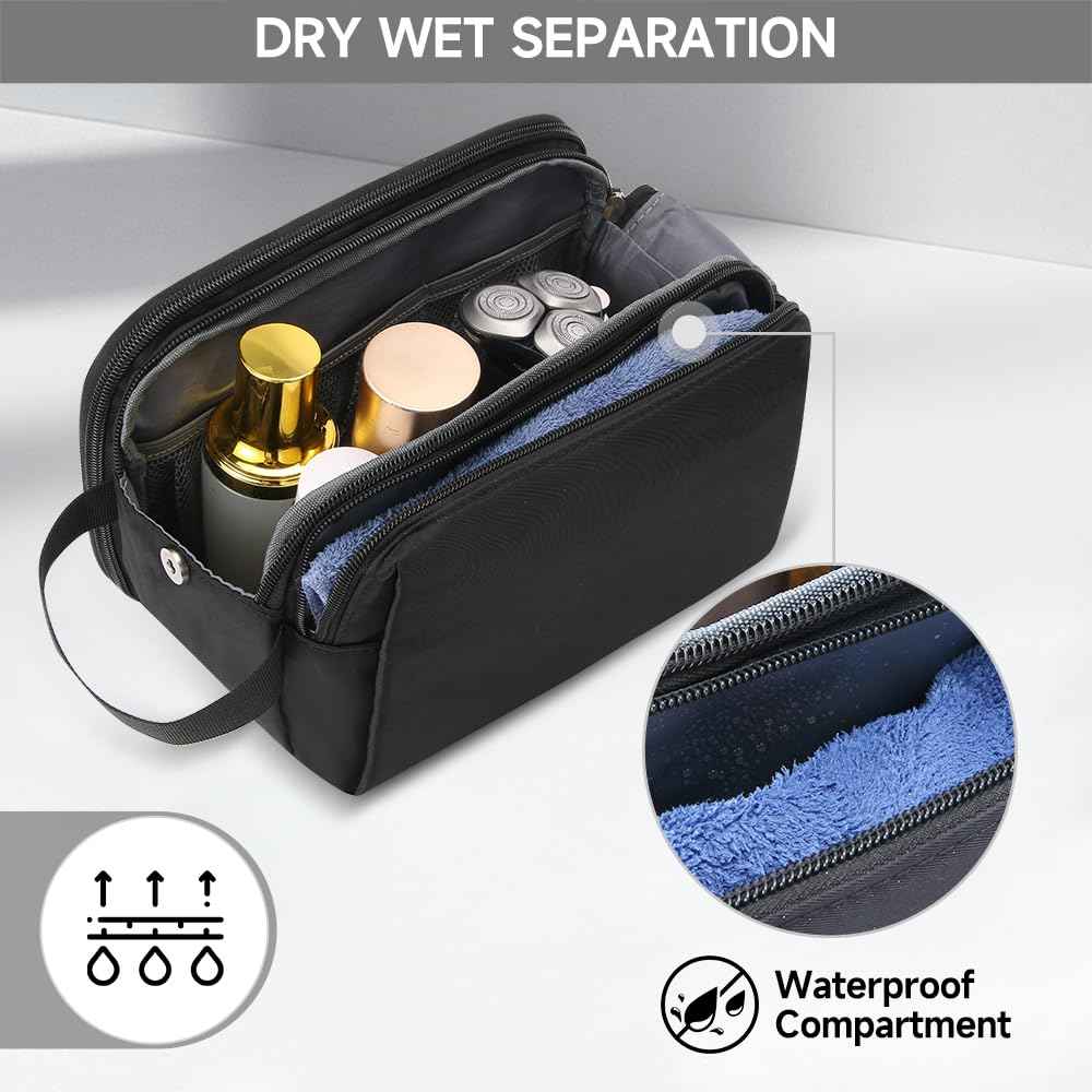 WIBKAE Toiletry Bag for Men Travel, Large Capacity Water-resistant Hanging Dopp Kit with Multiple Pockets, Shaving Organizer for Bathroom Essentials (Black)