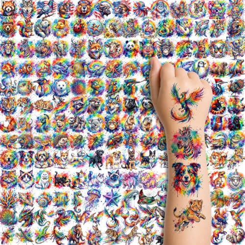 180 Pc Watercolor Animal Temporary Tattoos for Kids