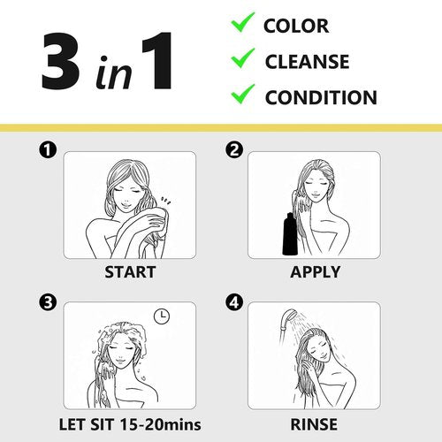 KAISASA Black Hair Dye Shampoo 3 in 1 for Gray Hair, Hair Color Shampoo for Women Men Grey Hair Coverage 500ml (Black)